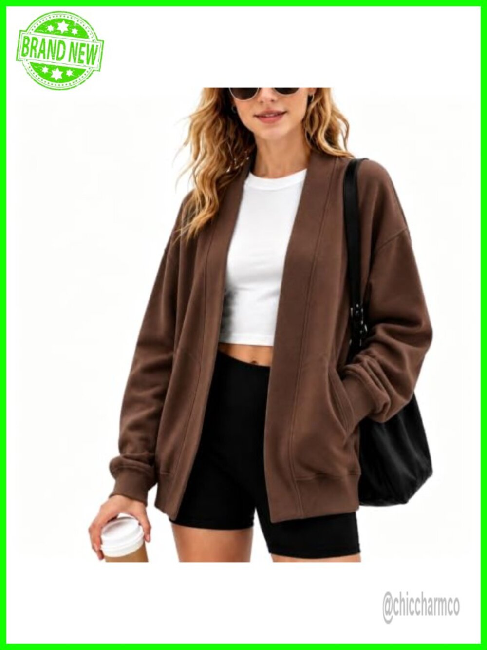 Oversized Cotton Blend Open Front Cardigan Sweatshirt Women Loose Fit Pockets